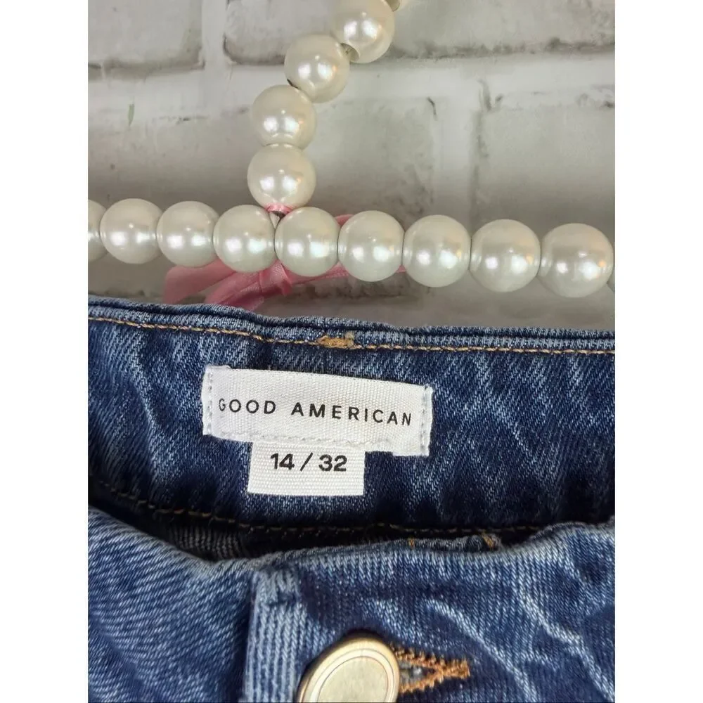 New Good American Good Boy Jeans GBFH134T Size 14 Raw Fray Hem High Waist